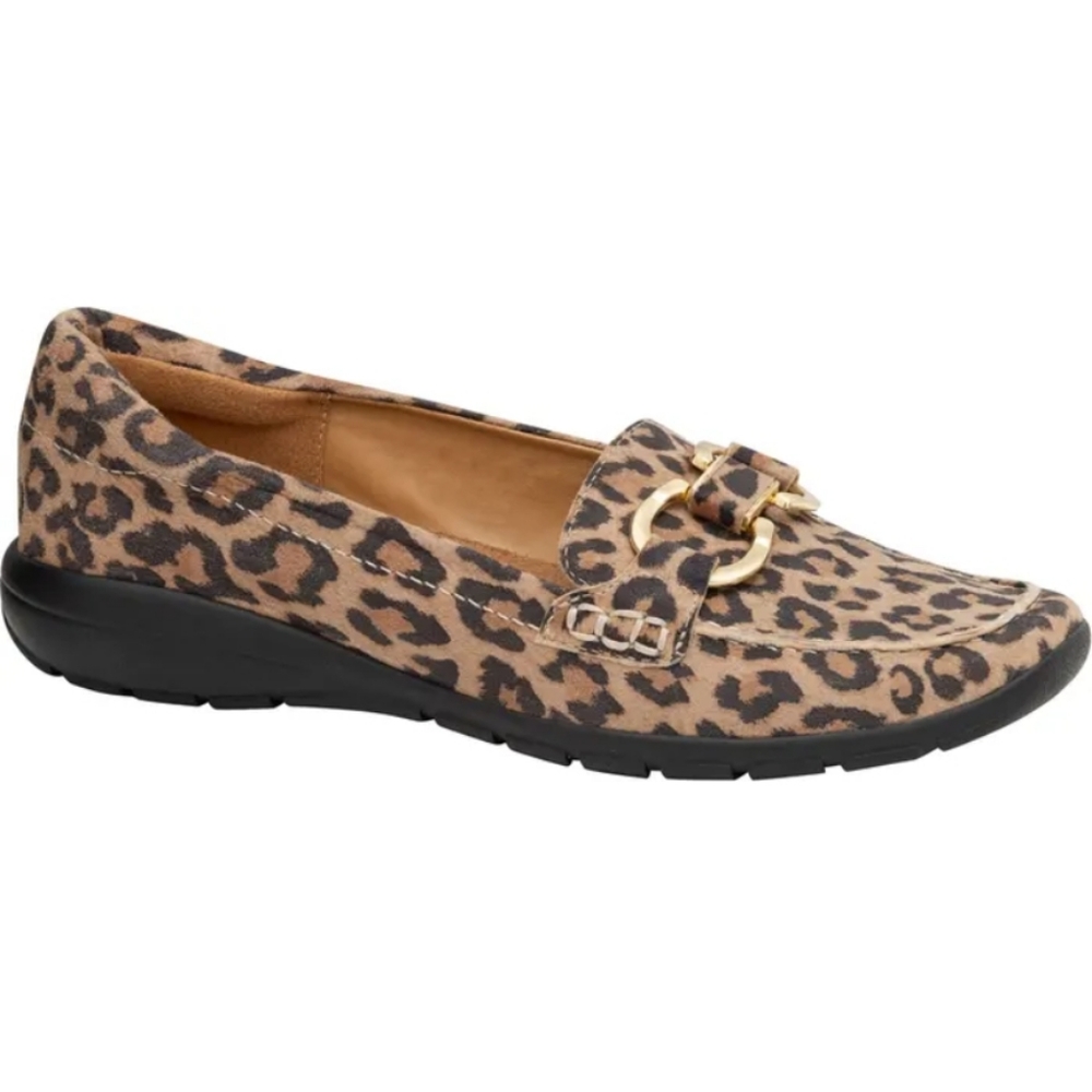 Easy Spirit Leopard Print Loafer Flats with Gold Accent